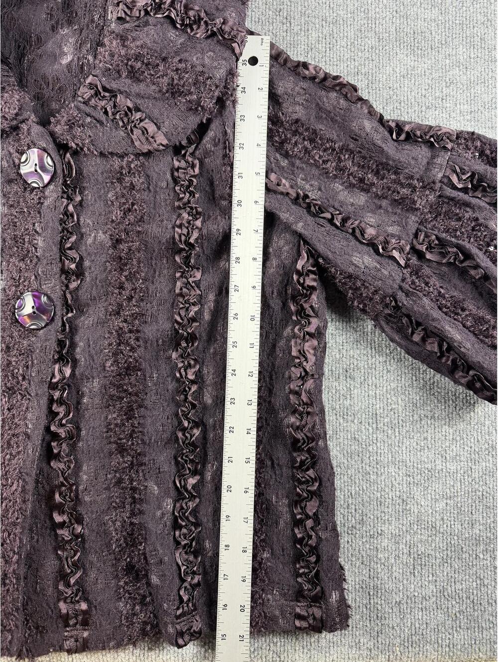 VTG ic Collection Textured Button-Up‎ Jacket Ruffles Lace Gothic Whimsigoth - Picture 8 of 8